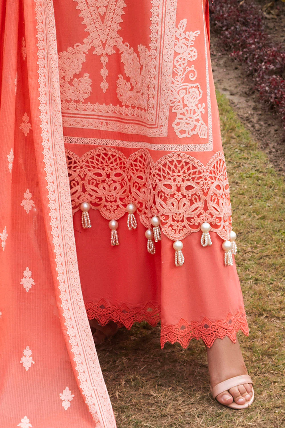 3 Piece Embroidered Lawn Suit with Embroidered Denting Dupatta - Image 5