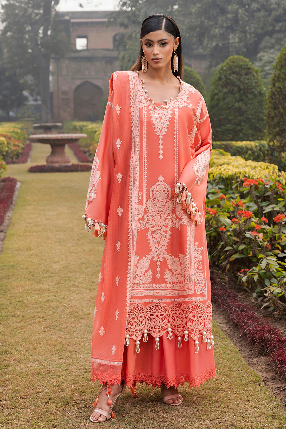 3 Piece Embroidered Lawn Suit with Embroidered Denting Dupatta - Image 7