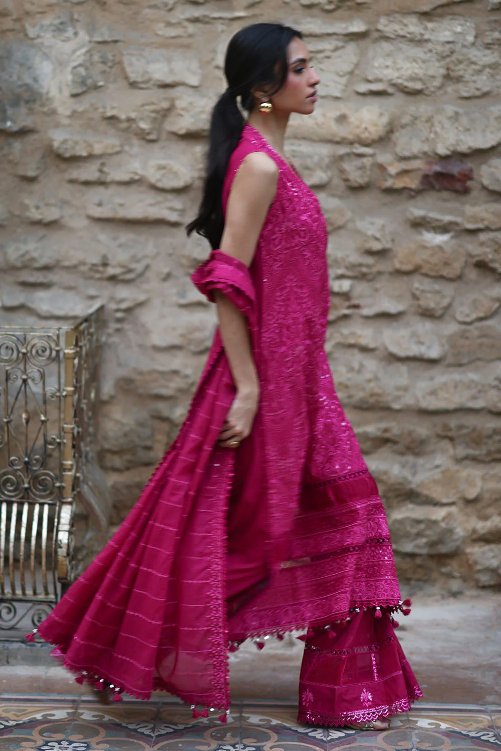 3 Piece Embroidered Lawn Suit with Embroidered Denting Lawn Dupatta - Image 3