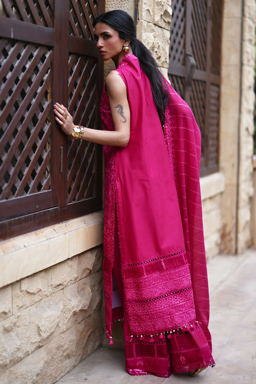 3 Piece Embroidered Lawn Suit with Embroidered Denting Lawn Dupatta - Image 4