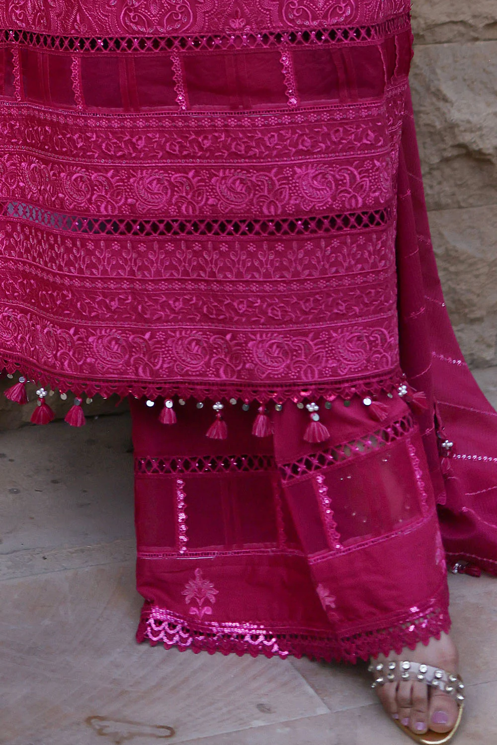 3 Piece Embroidered Lawn Suit with Embroidered Denting Lawn Dupatta - Image 5