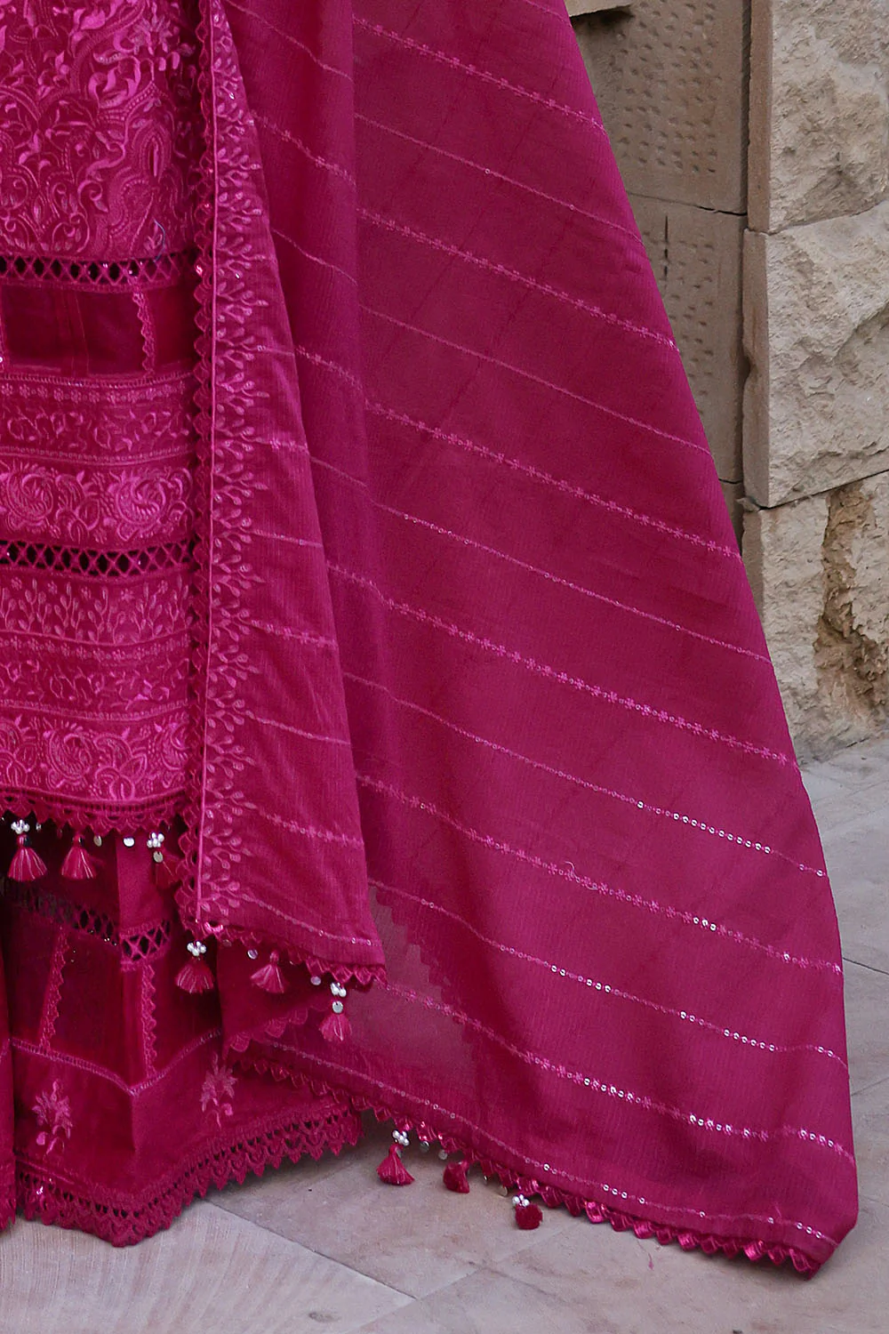 3 Piece Embroidered Lawn Suit with Embroidered Denting Lawn Dupatta - Image 6