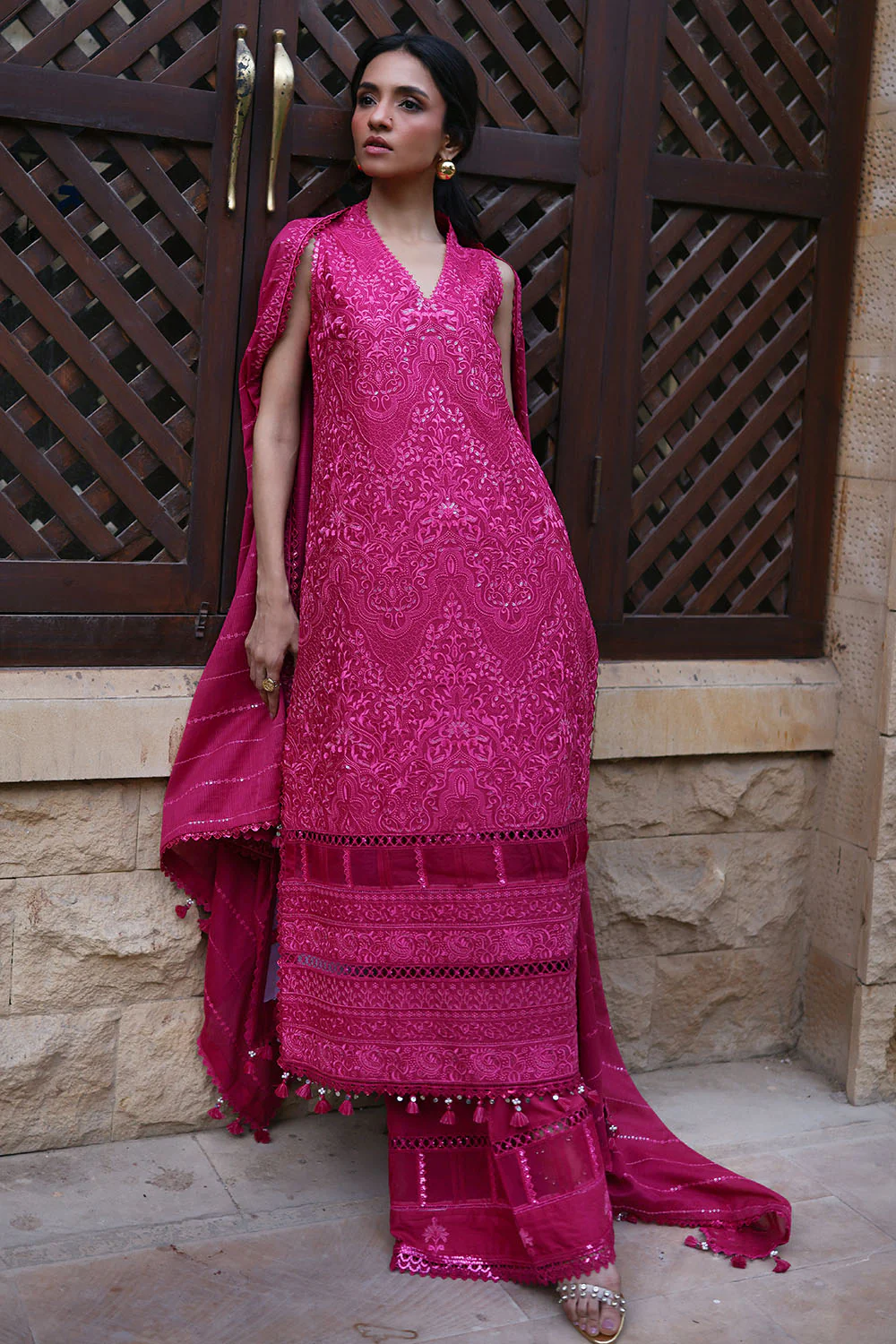 3 Piece Embroidered Lawn Suit with Embroidered Denting Lawn Dupatta - Image 7