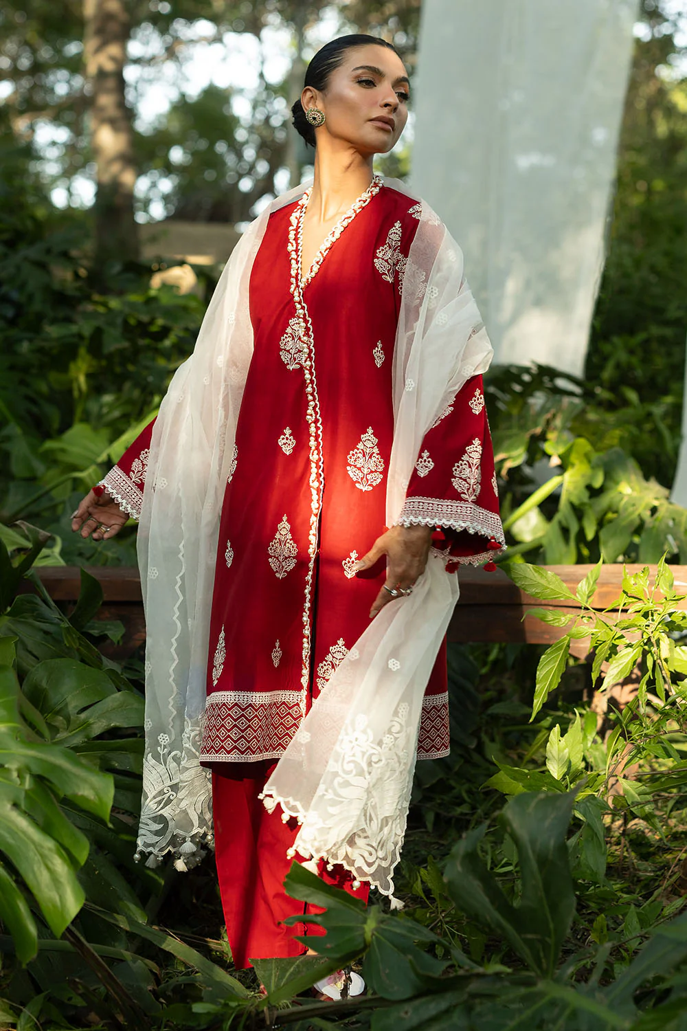 3 Piece Embroidered Lawn Suit with Embroidered Organza Borders and Embroidered Organza Dupatta - Image 3