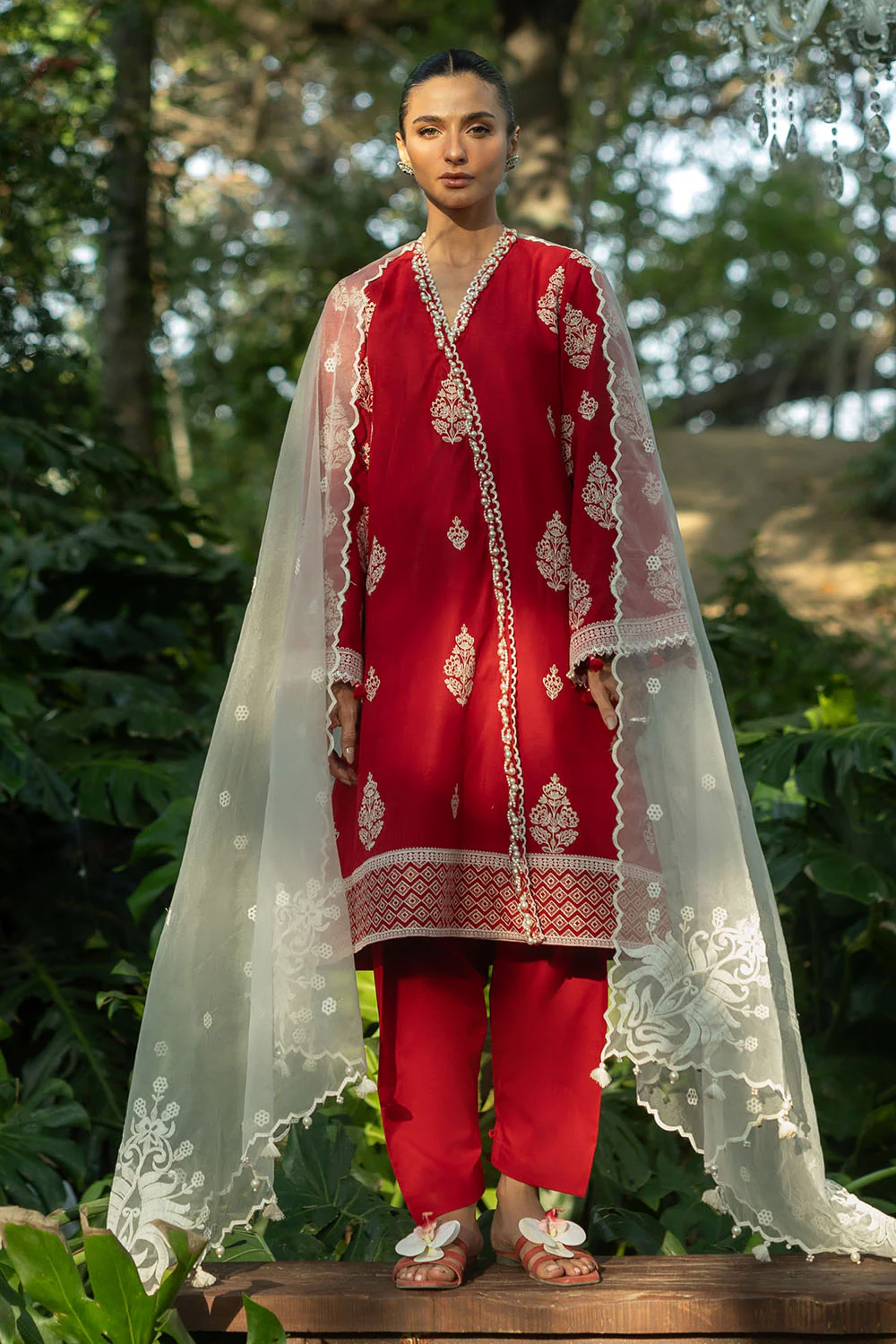 3 Piece Embroidered Lawn Suit with Embroidered Organza Borders and Embroidered Organza Dupatta - Image 6