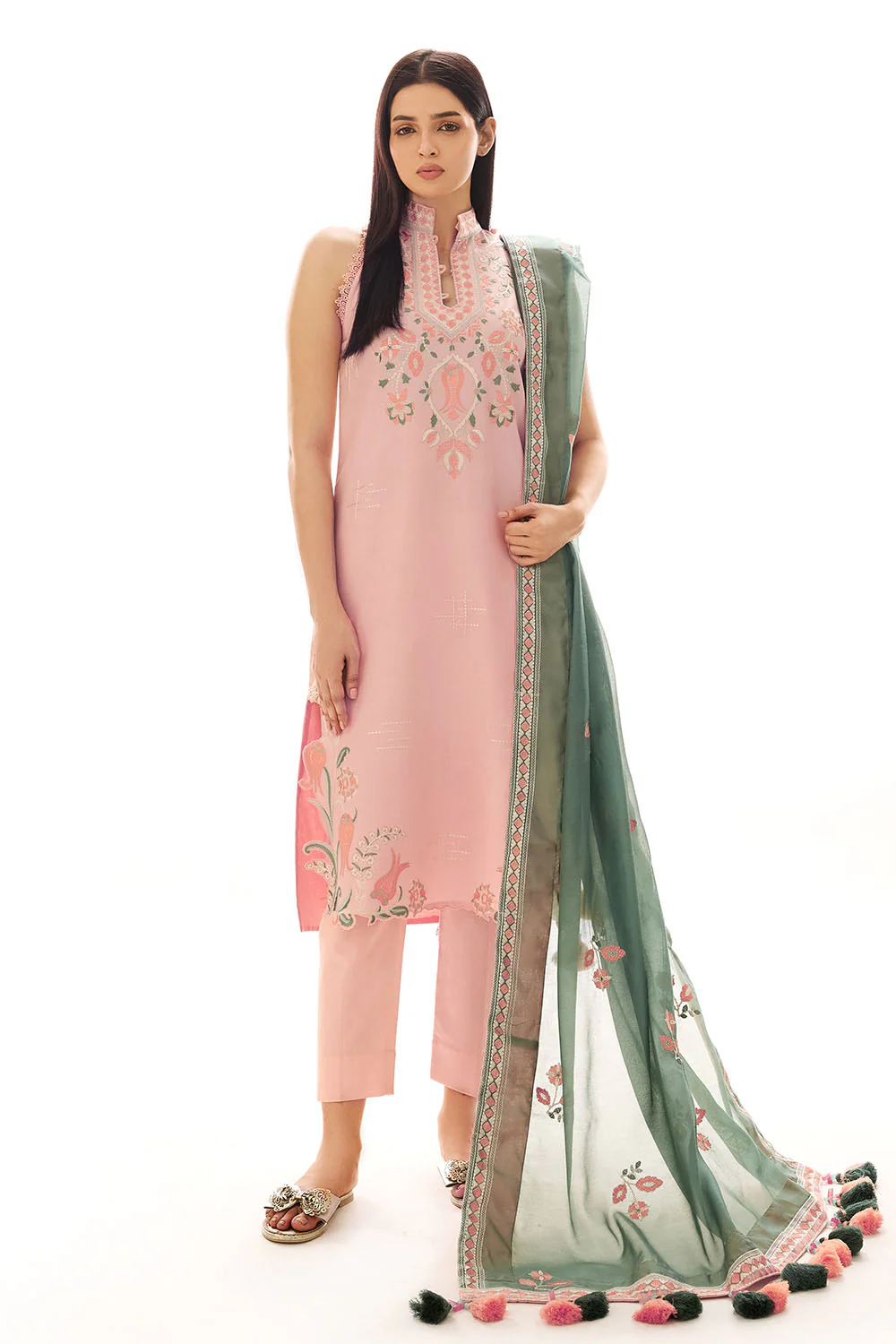 3 Piece Embroidered Lawn Suit with Embroidered Paper Cotton Dupatta