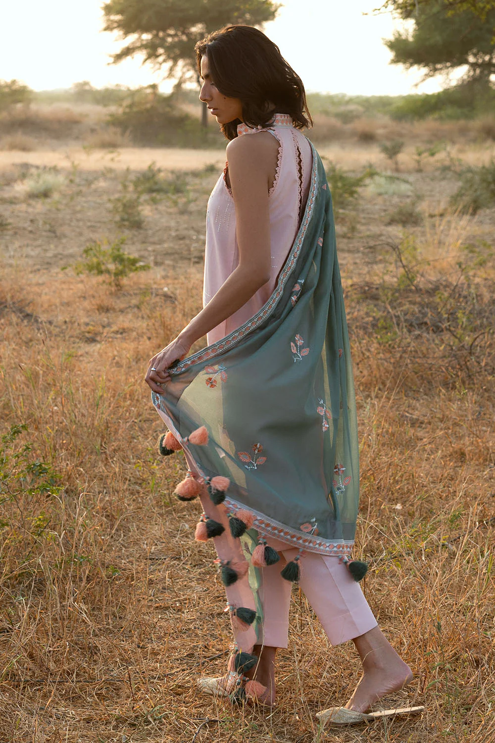 3 Piece Embroidered Lawn Suit with Embroidered Paper Cotton Dupatta - Image 4