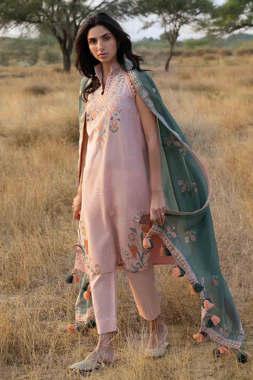 3 Piece Embroidered Lawn Suit with Embroidered Paper Cotton Dupatta - Image 6