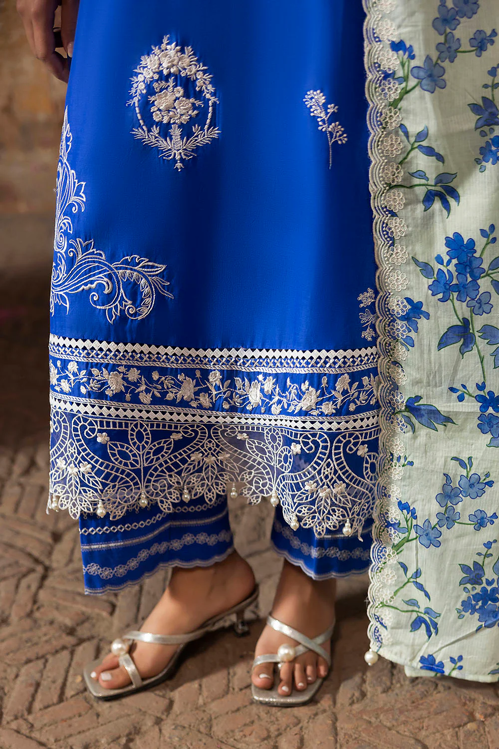 3 Piece Embroidered Lawn Suit with Embroidered Printed Denting Dupatta and Embroidered Trouser Border - Image 5