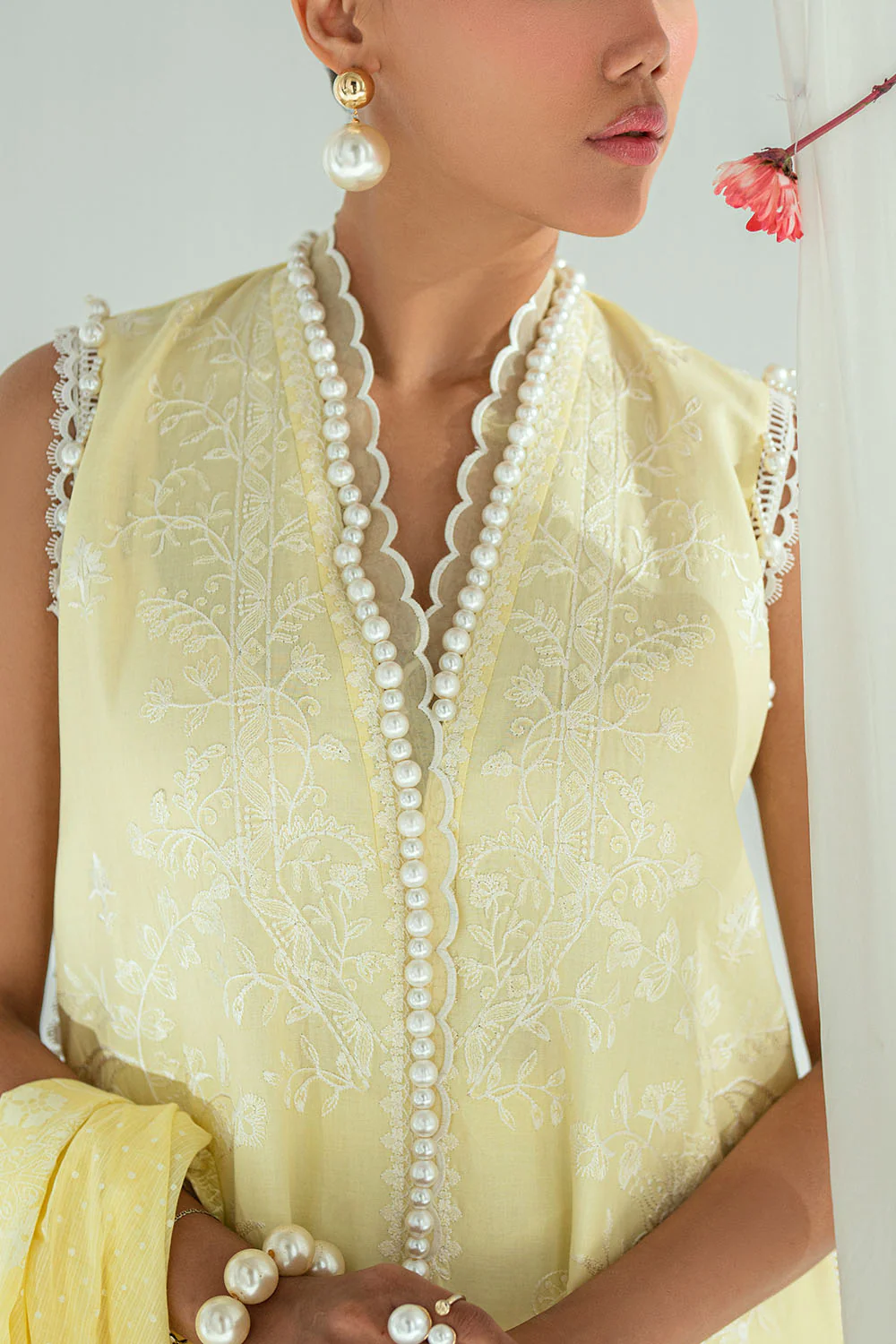 3 Piece Embroidered Lawn Suit with Lacquer Printed Denting Dupatta - Image 2