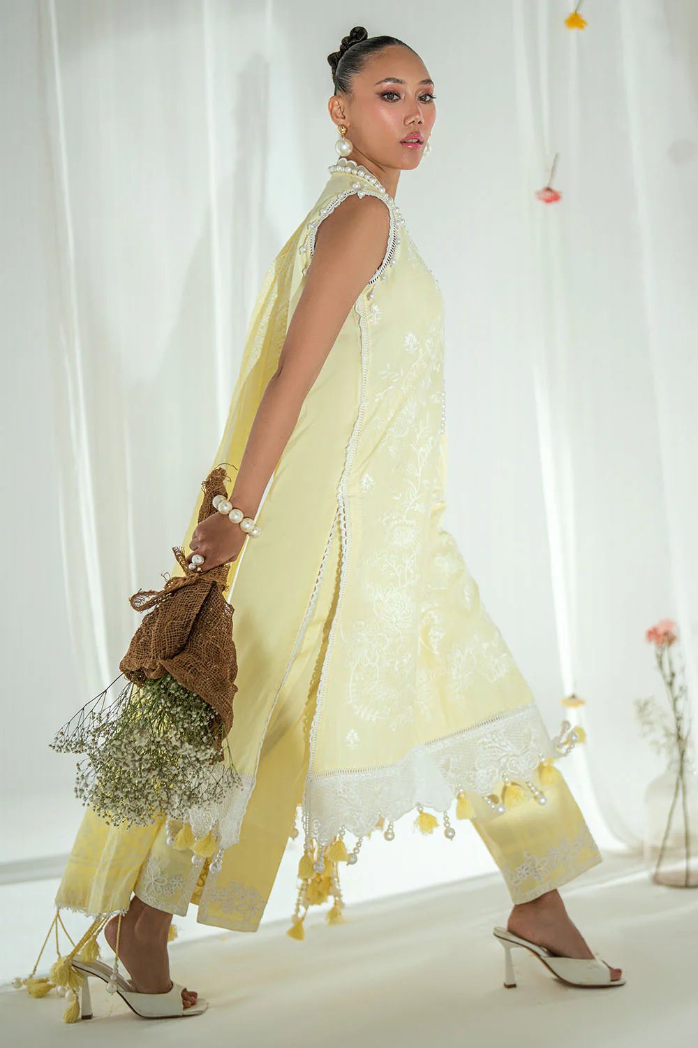 3 Piece Embroidered Lawn Suit with Lacquer Printed Denting Dupatta - Image 4