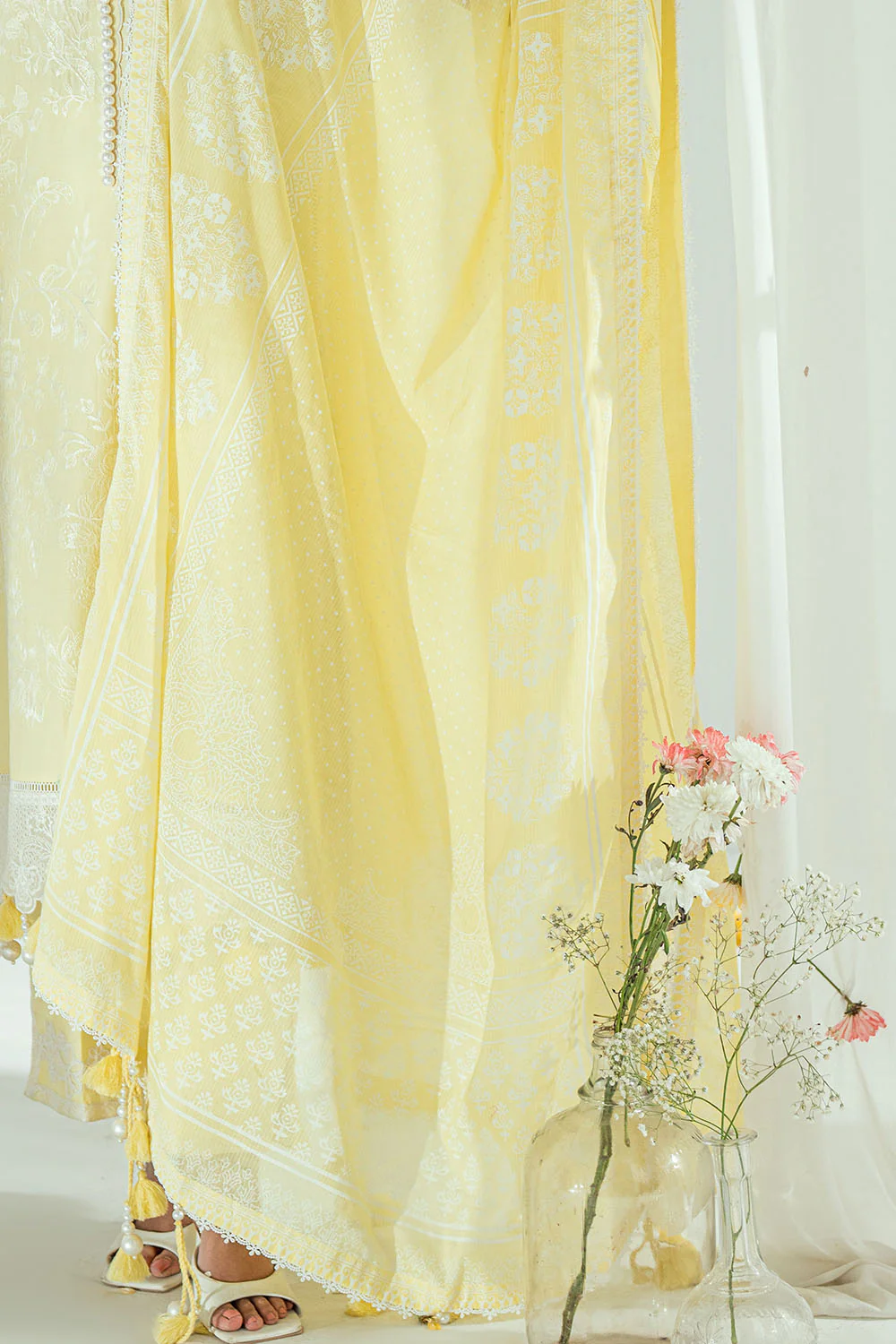 3 Piece Embroidered Lawn Suit with Lacquer Printed Denting Dupatta - Image 7