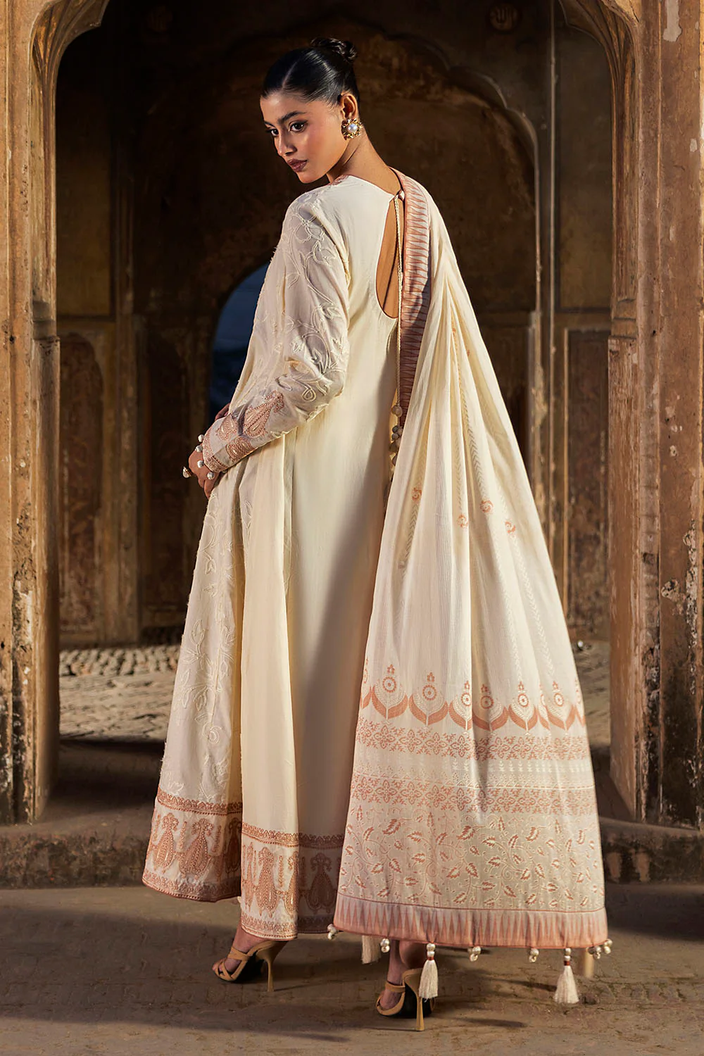 3 Piece Embroidered Lawn Suit with Lacquer Printed Denting Dupatta - Image 3