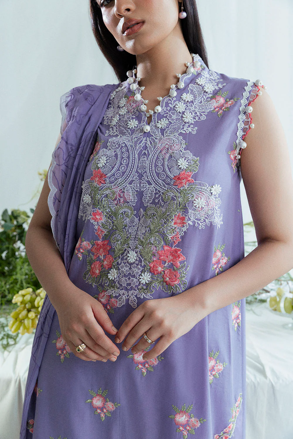 3 Piece Embroidered Lawn Suit with Neckline, Bunches and Chiffon Dupatta - Image 2