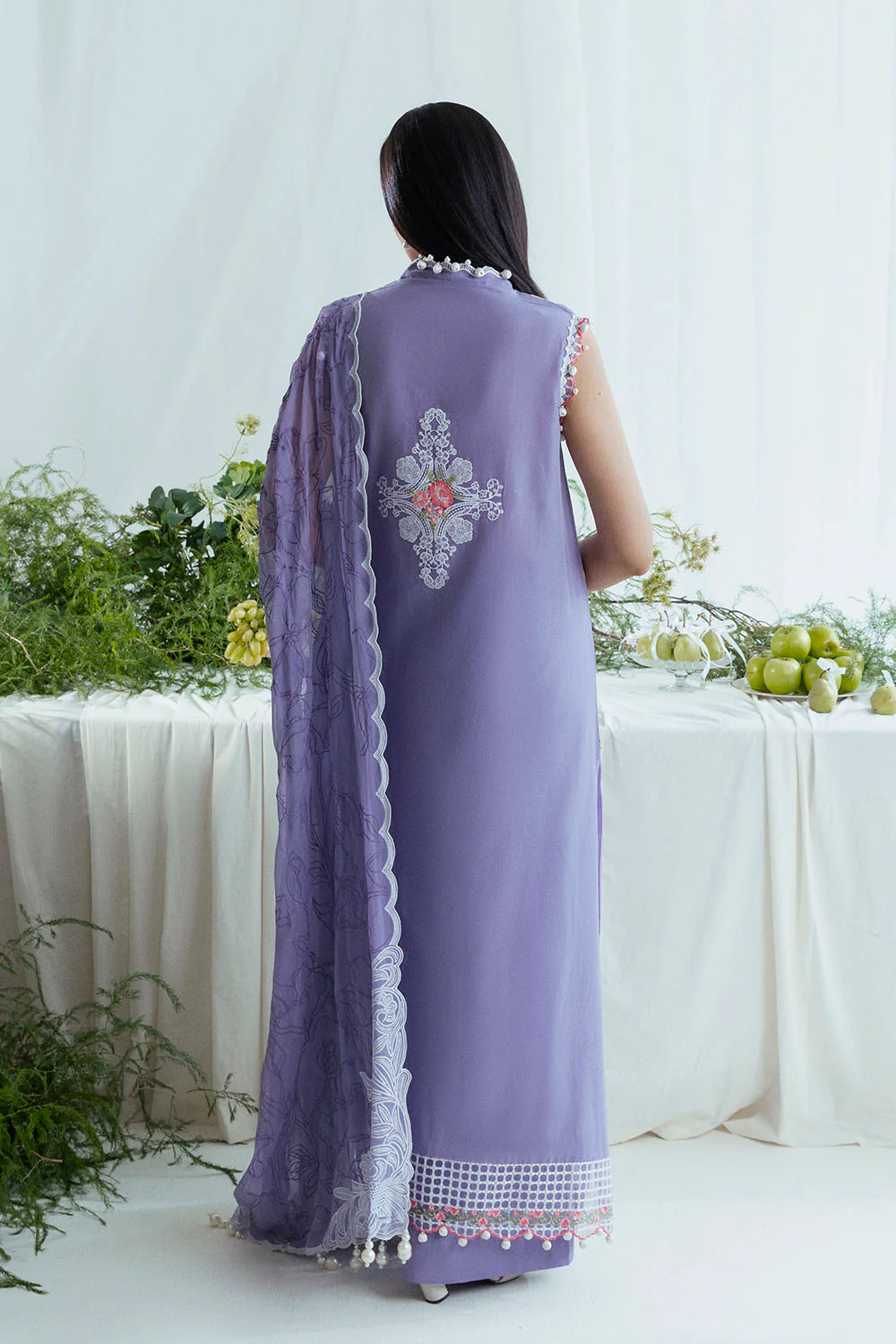 3 Piece Embroidered Lawn Suit with Neckline, Bunches and Chiffon Dupatta - Image 3