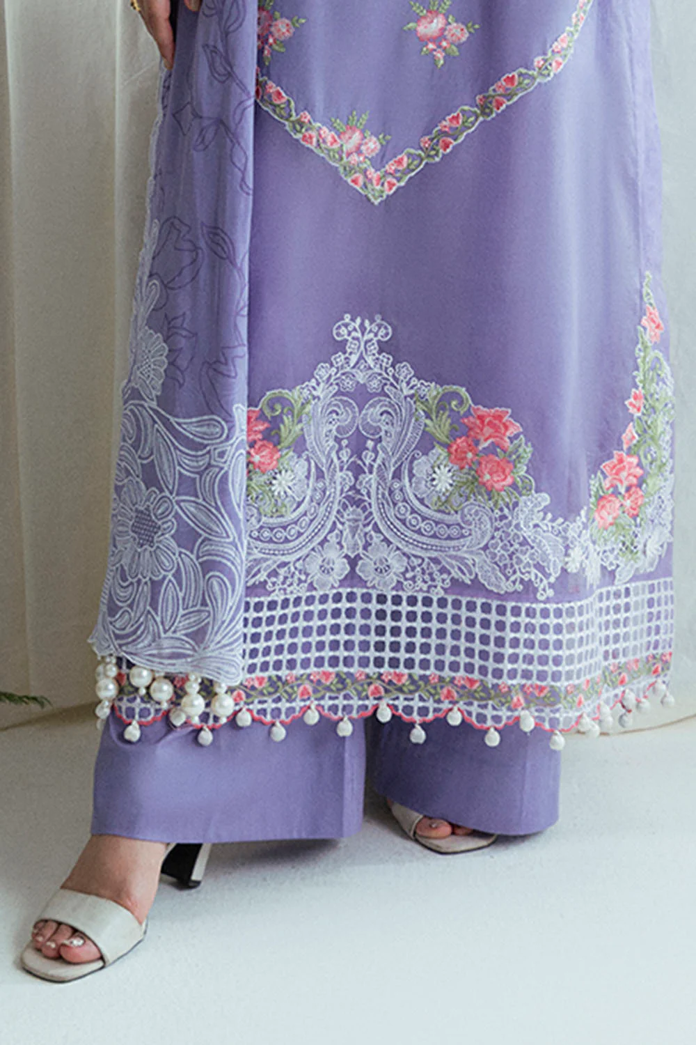 3 Piece Embroidered Lawn Suit with Neckline, Bunches and Chiffon Dupatta - Image 5