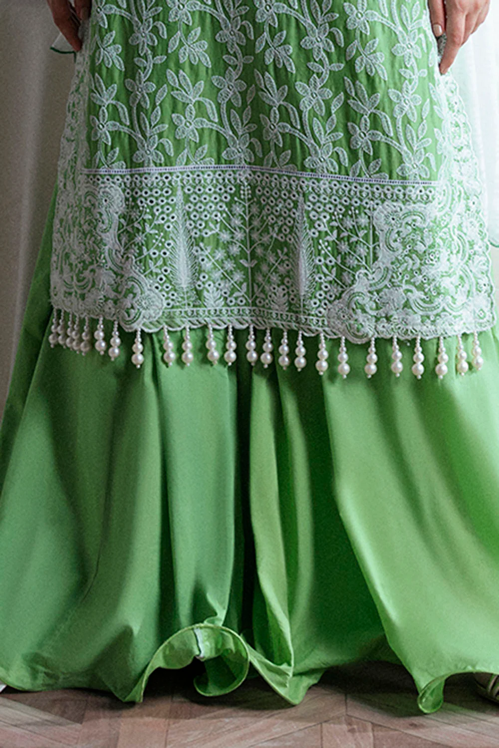 3 Piece Embroidered Lawn Suit with Neckline, Bunches and Silk Dupatta - Image 4