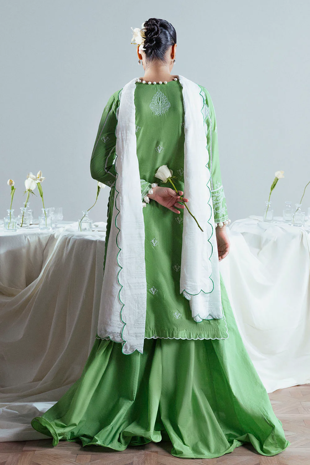 3 Piece Embroidered Lawn Suit with Neckline, Bunches and Silk Dupatta - Image 6