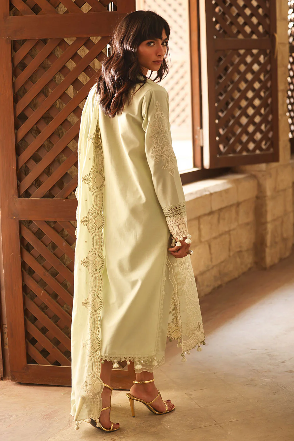 3 Piece Embroidered Lawn Suit with Organza Borders and Embroidered Denting Lawn Dupatta - Image 4