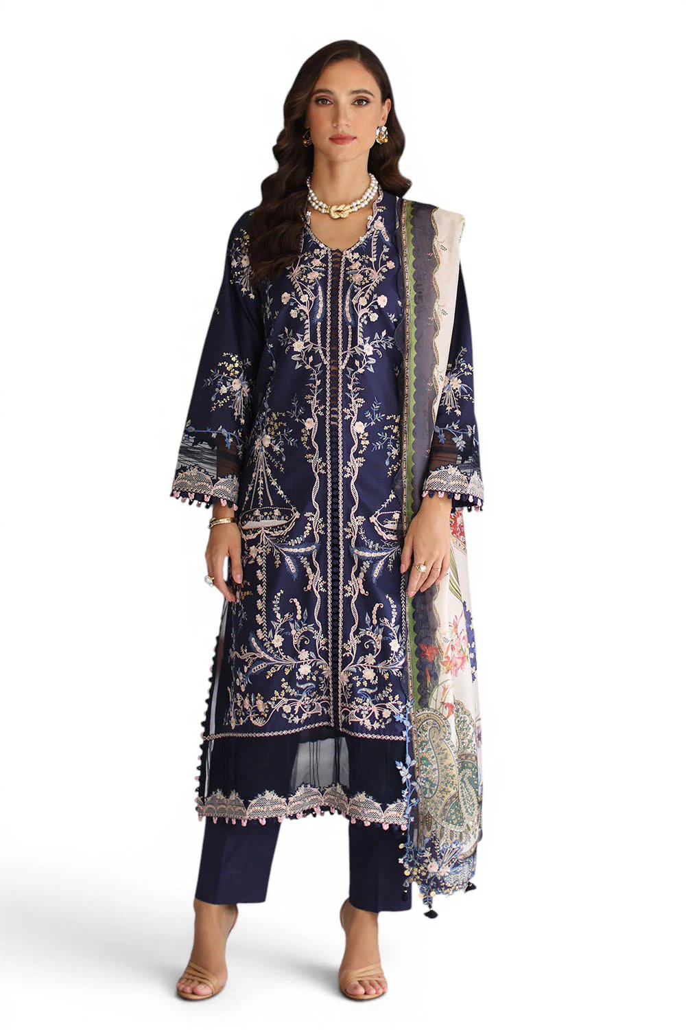 3 Piece Embroidered Lawn Suit with Silk Dupatta