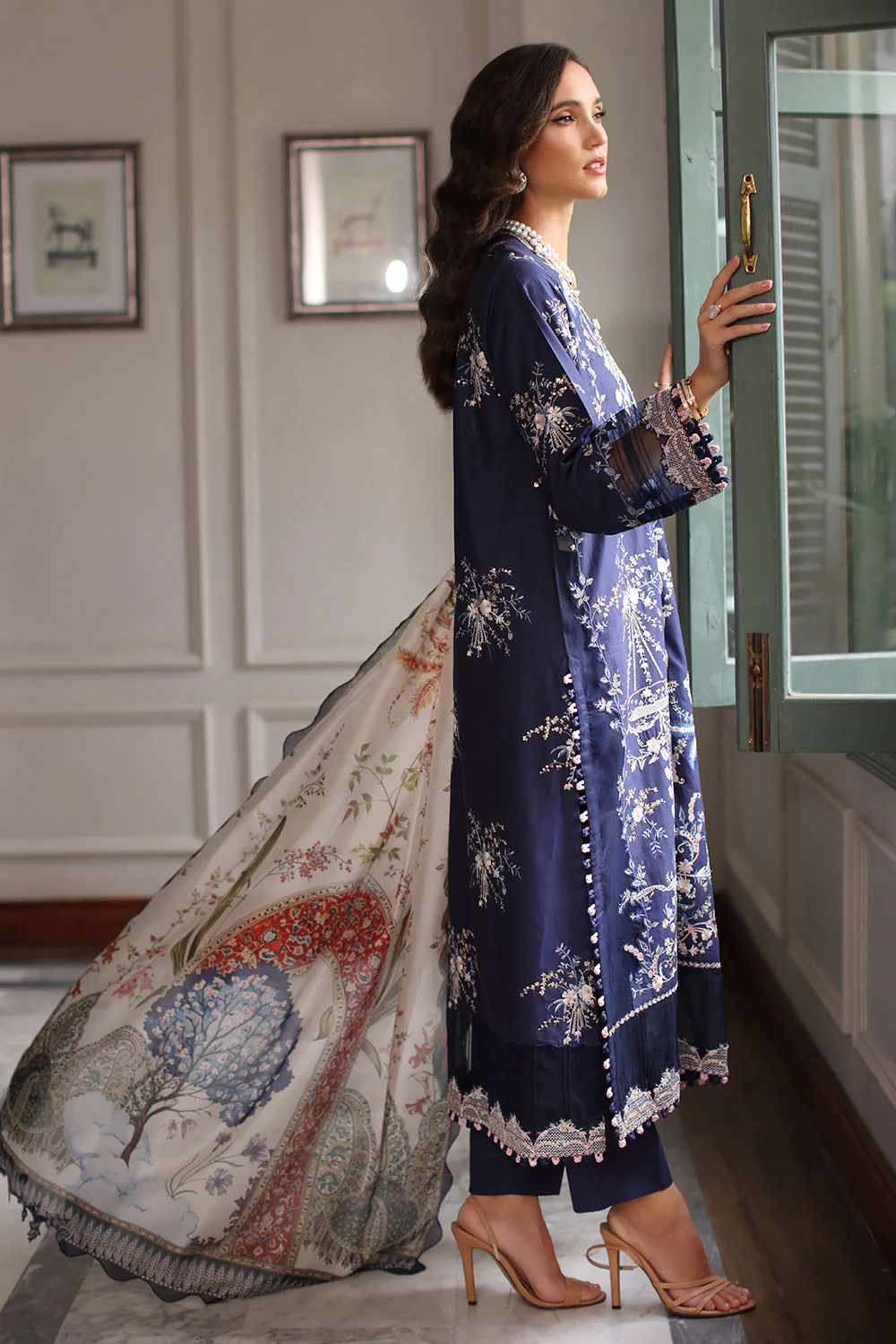 3 Piece Embroidered Lawn Suit with Silk Dupatta - Image 4