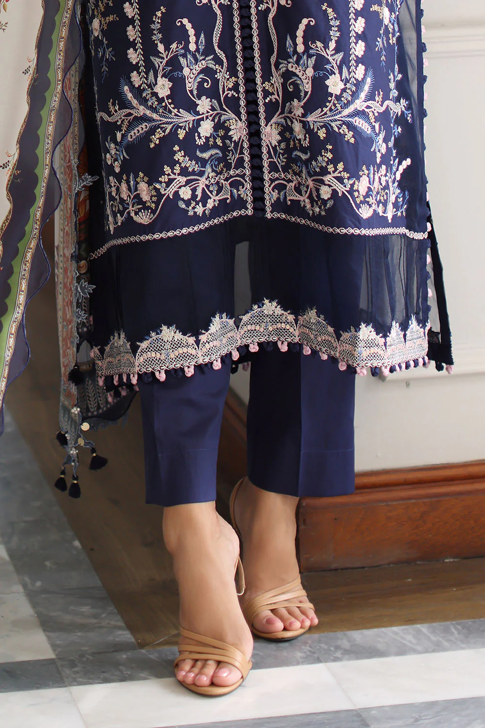 3 Piece Embroidered Lawn Suit with Silk Dupatta - Image 5