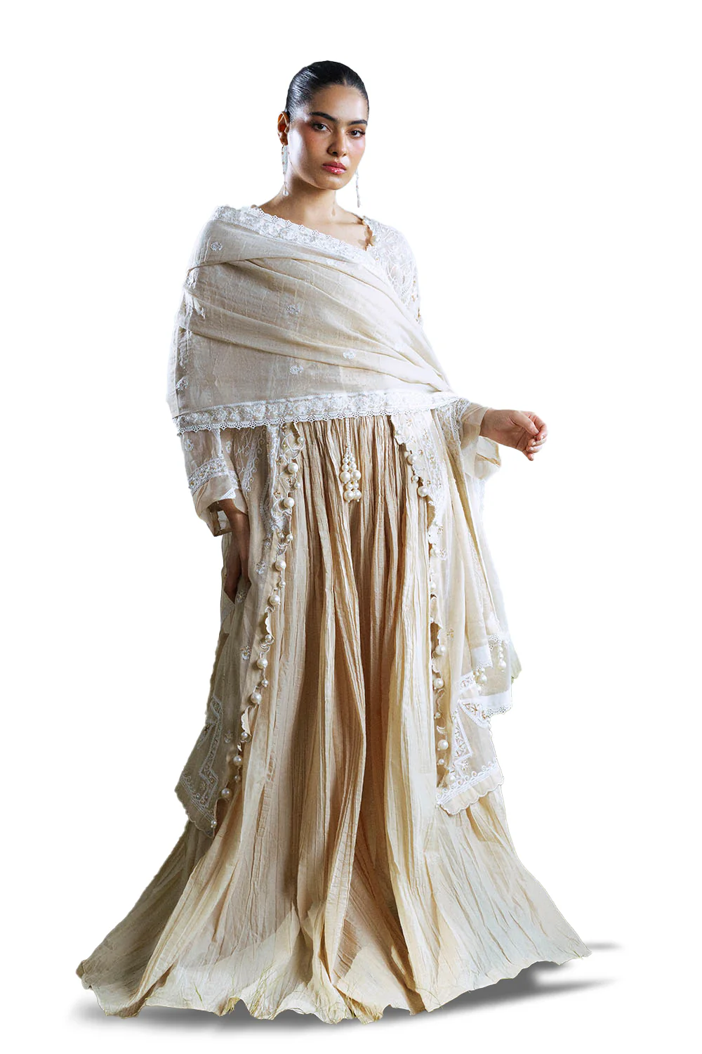 3 Piece Embroidered Mehsuri Suit with Handwork and Raw Silk Trouser