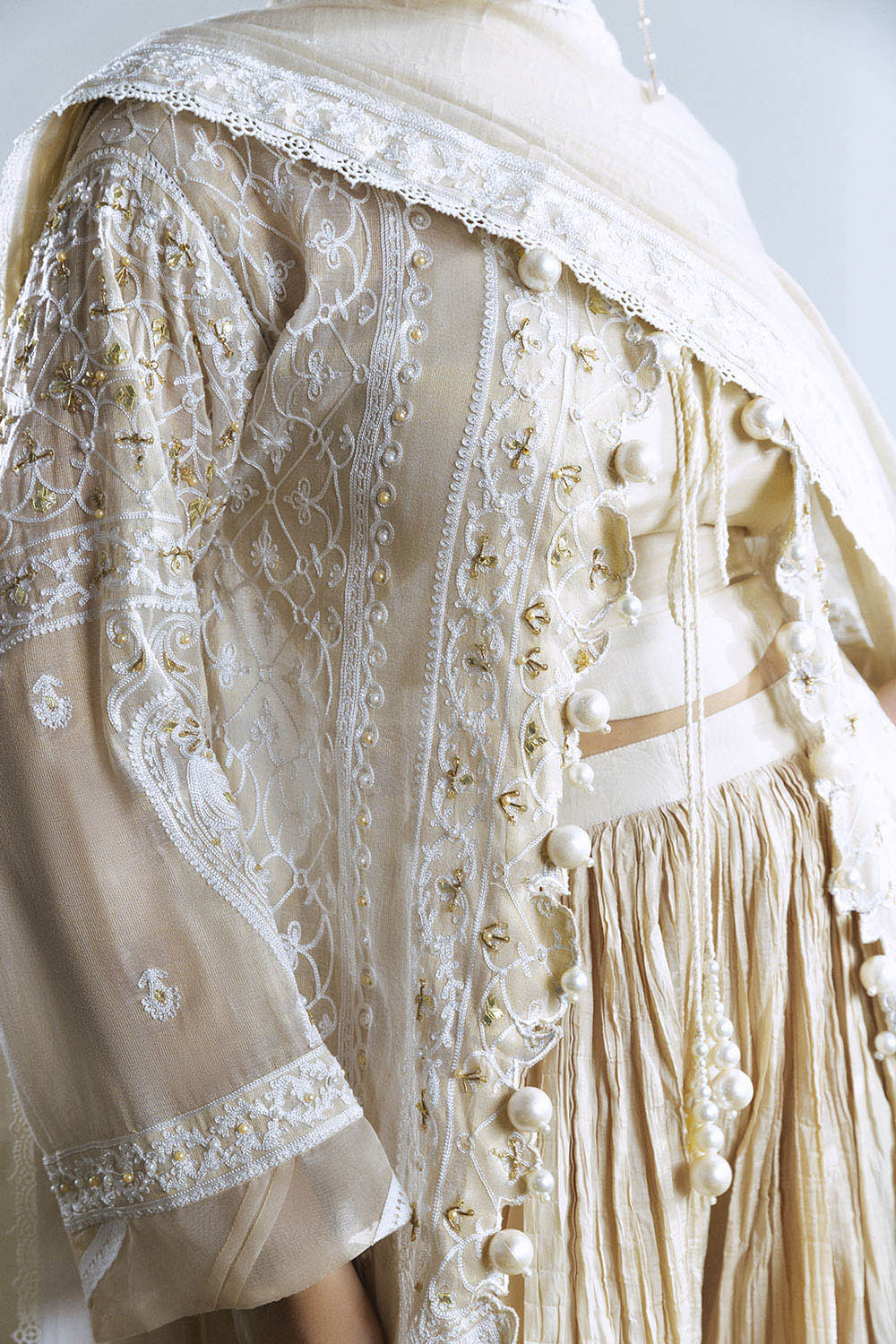 3 Piece Embroidered Mehsuri Suit with Handwork and Raw Silk Trouser - Image 2