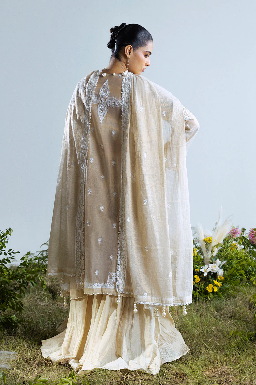3 Piece Embroidered Mehsuri Suit with Handwork and Raw Silk Trouser - Image 5