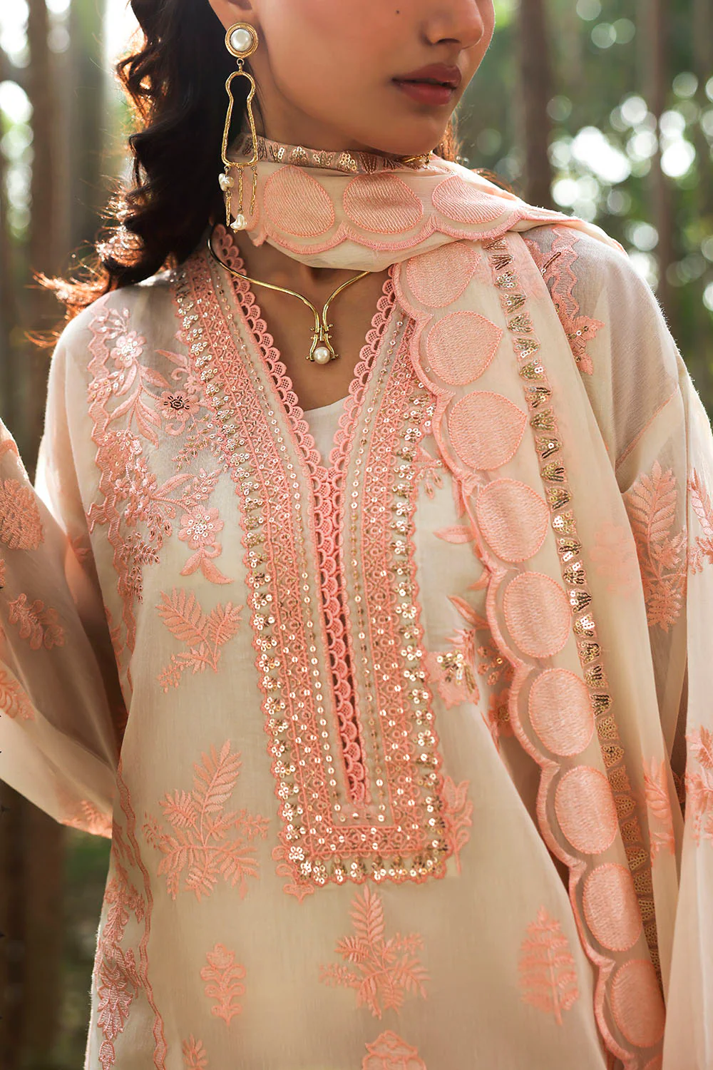 3 Piece Embroidered Paper Cotton Suit with Embroidered Chiffon Dupatta - Image 2