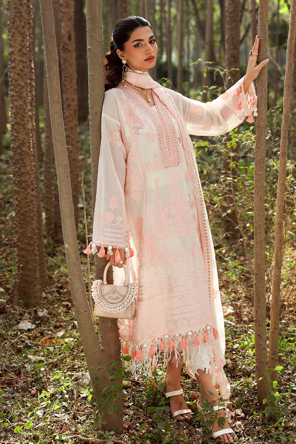 3 Piece Embroidered Paper Cotton Suit with Embroidered Chiffon Dupatta - Image 3