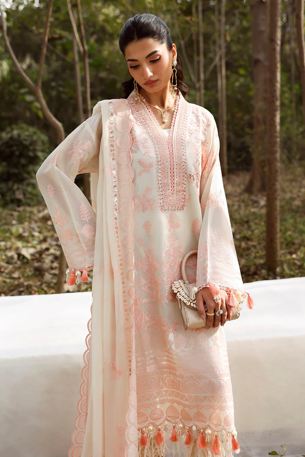 3 Piece Embroidered Paper Cotton Suit with Embroidered Chiffon Dupatta - Image 6