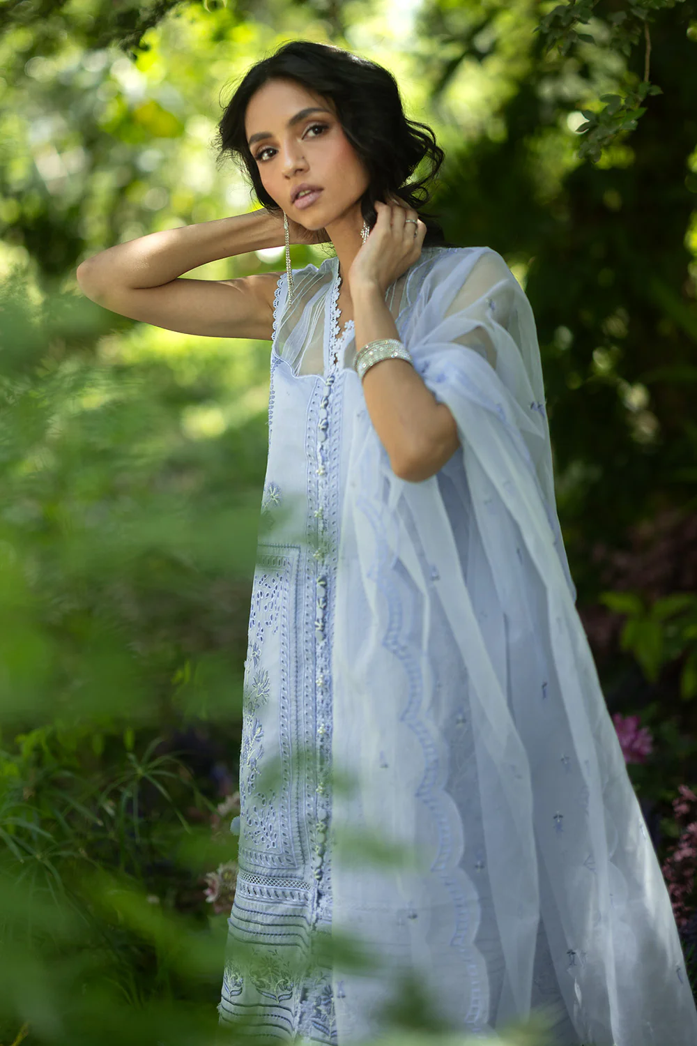 3 Piece Embroidered Paper Cotton Suit with Inner and Embroidered Borders and Embroidered Organza Dupatta - Image 3
