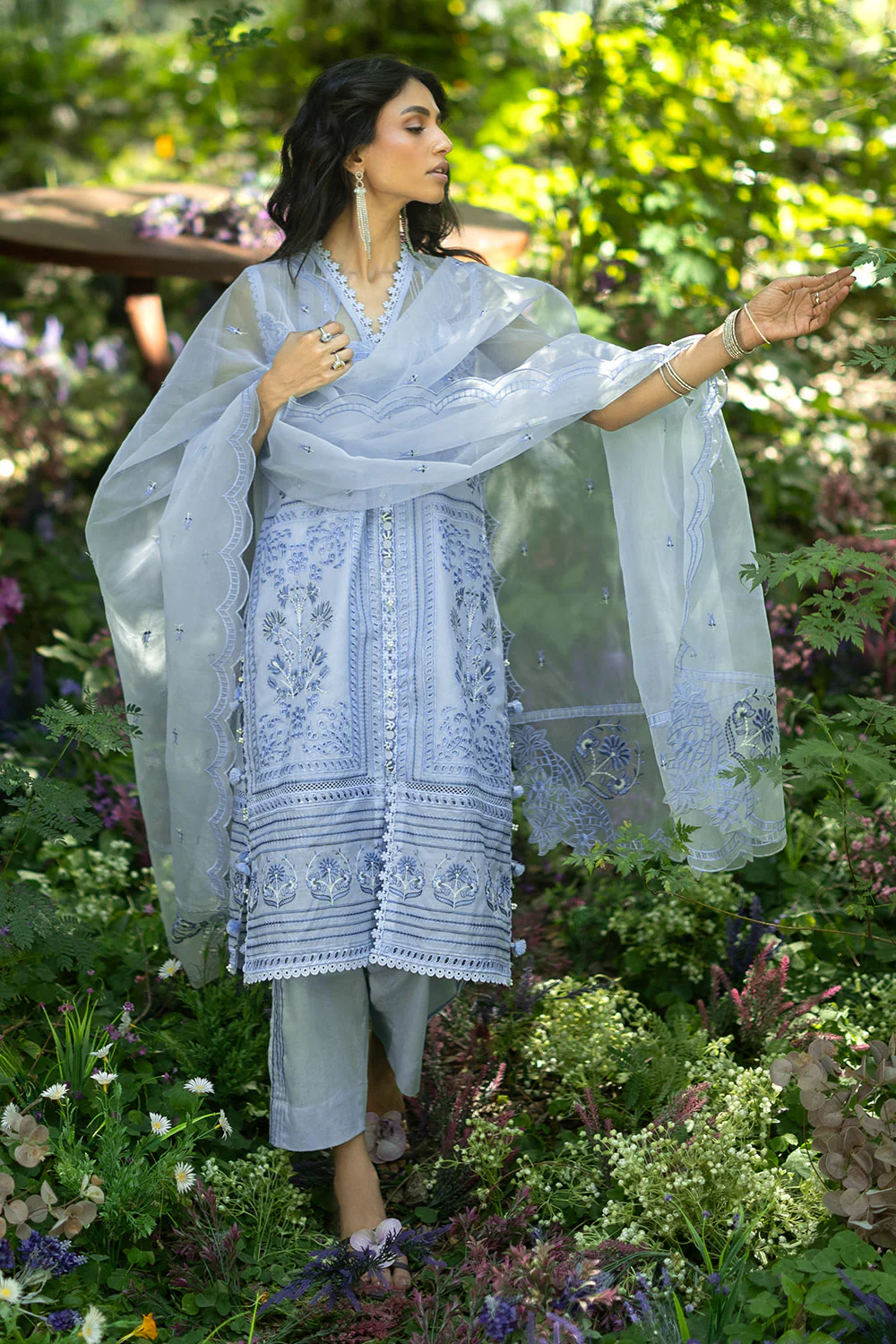 3 Piece Embroidered Paper Cotton Suit with Inner and Embroidered Borders and Embroidered Organza Dupatta - Image 6