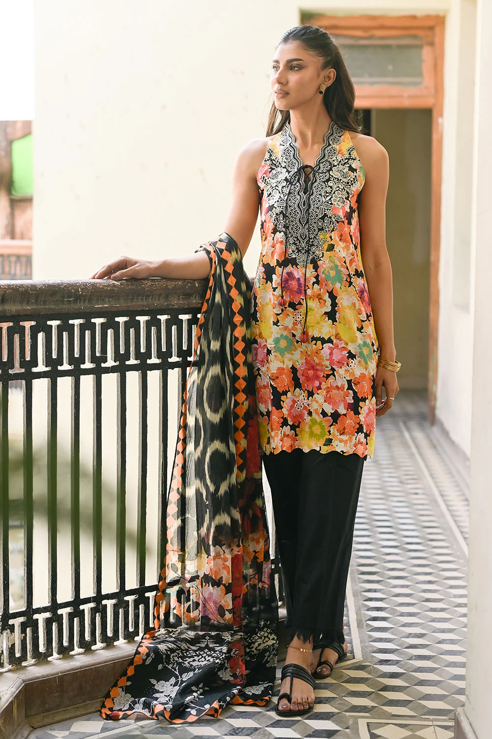 3 Piece Embroidered Printed Lawn Suit with Denting Lawn Dupatta and Neckline - Image 3