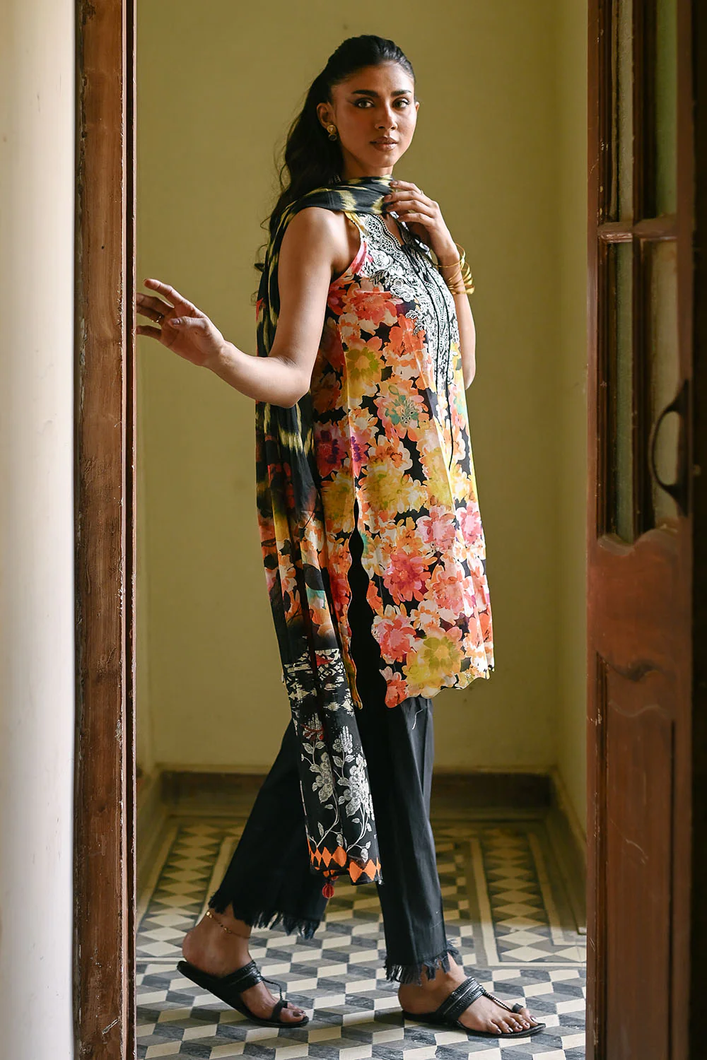 3 Piece Embroidered Printed Lawn Suit with Denting Lawn Dupatta and Neckline - Image 4