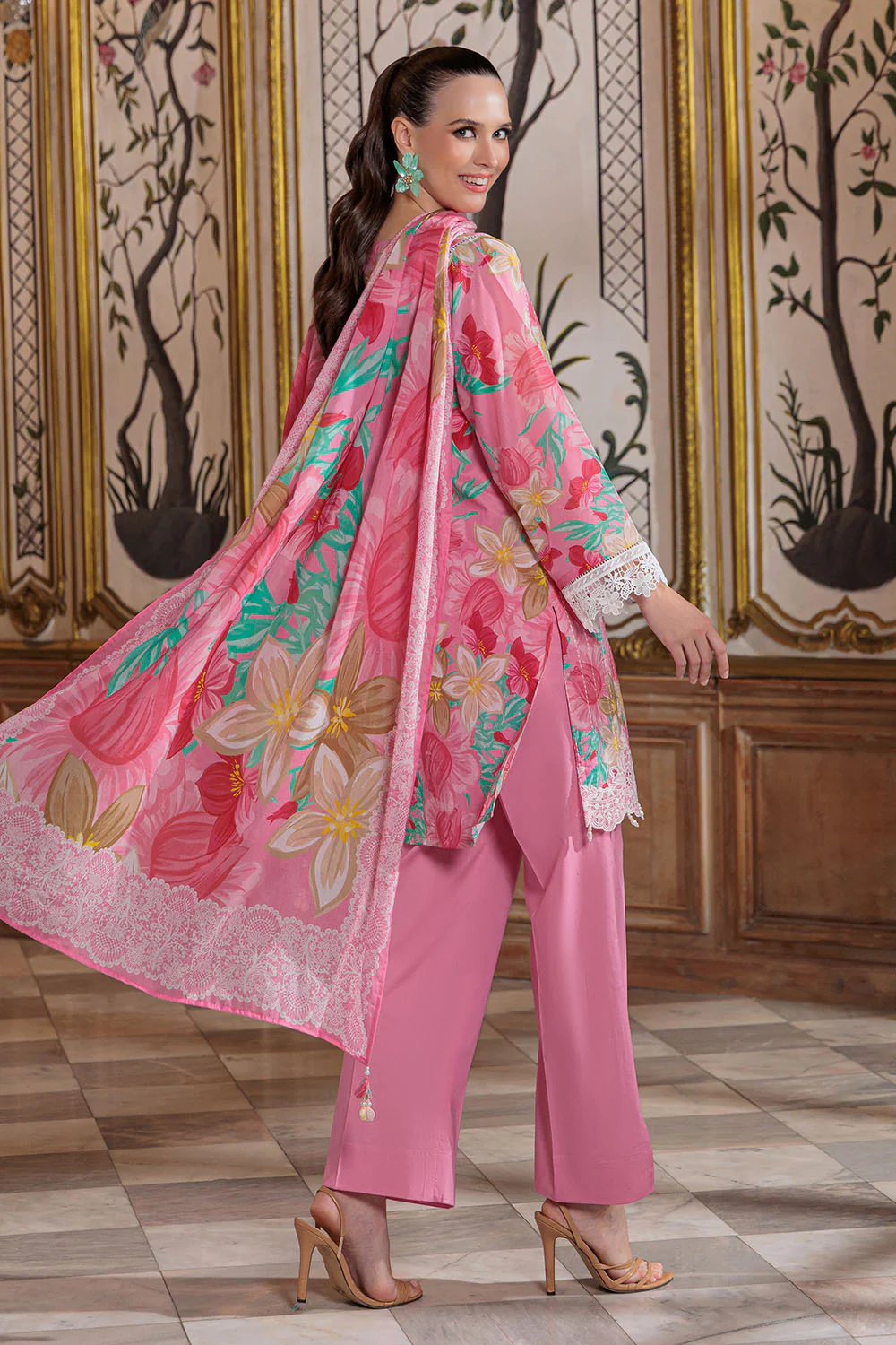 3 Piece Embroidered Printed Lawn Suit with Embroidered Border - Image 3