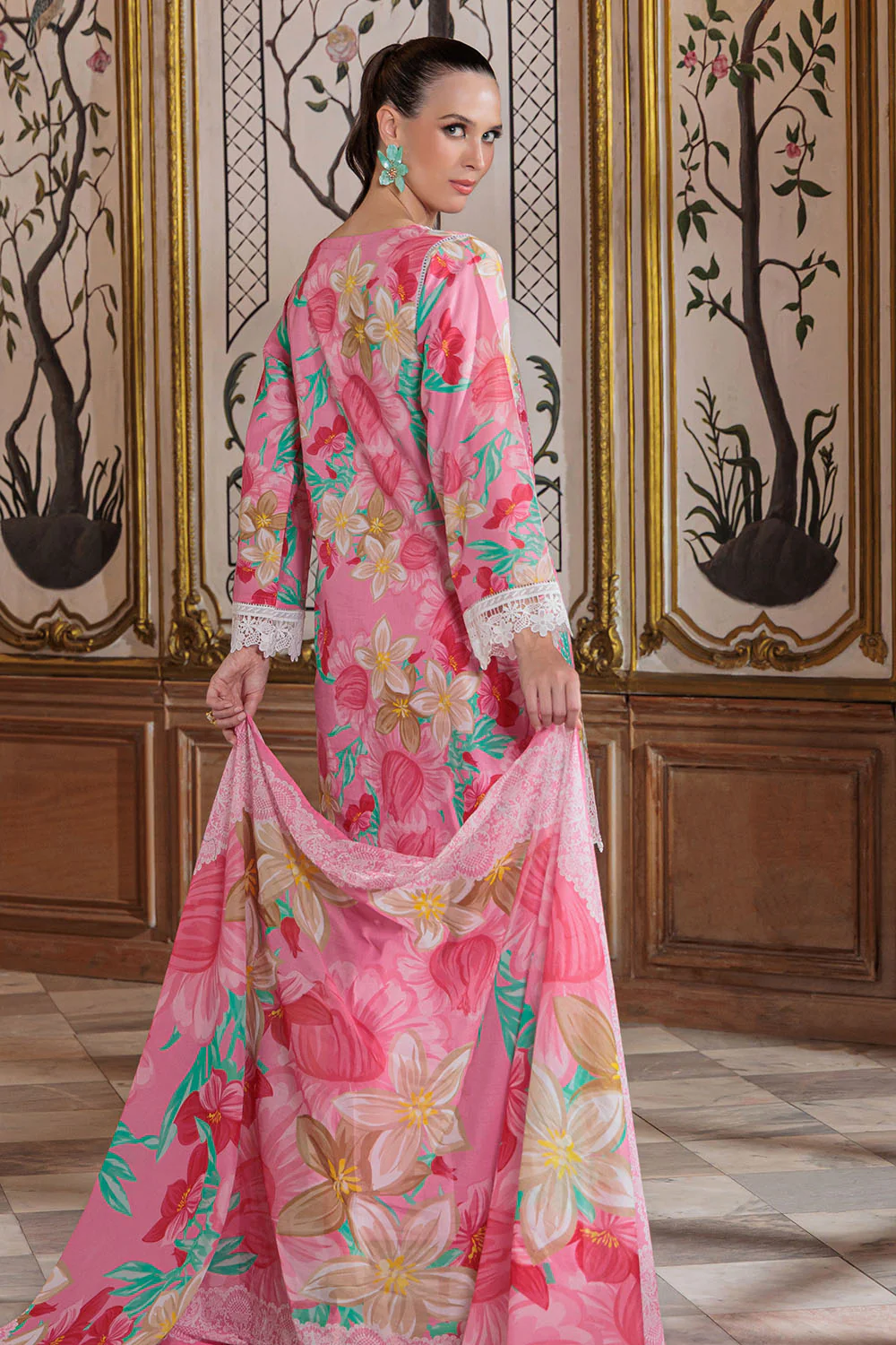 3 Piece Embroidered Printed Lawn Suit with Embroidered Border - Image 4