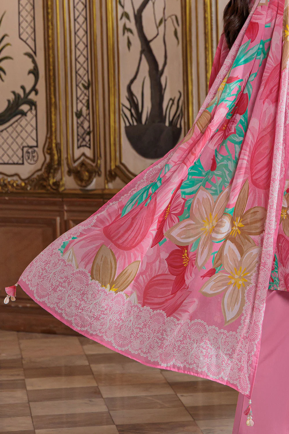 3 Piece Embroidered Printed Lawn Suit with Embroidered Border - Image 5