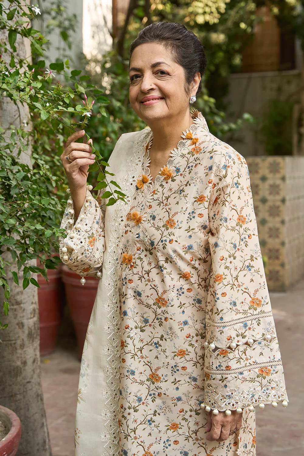 3 Piece Embroidered Printed Lawn Suit with Embroidered Denting Dupatta - Image 6