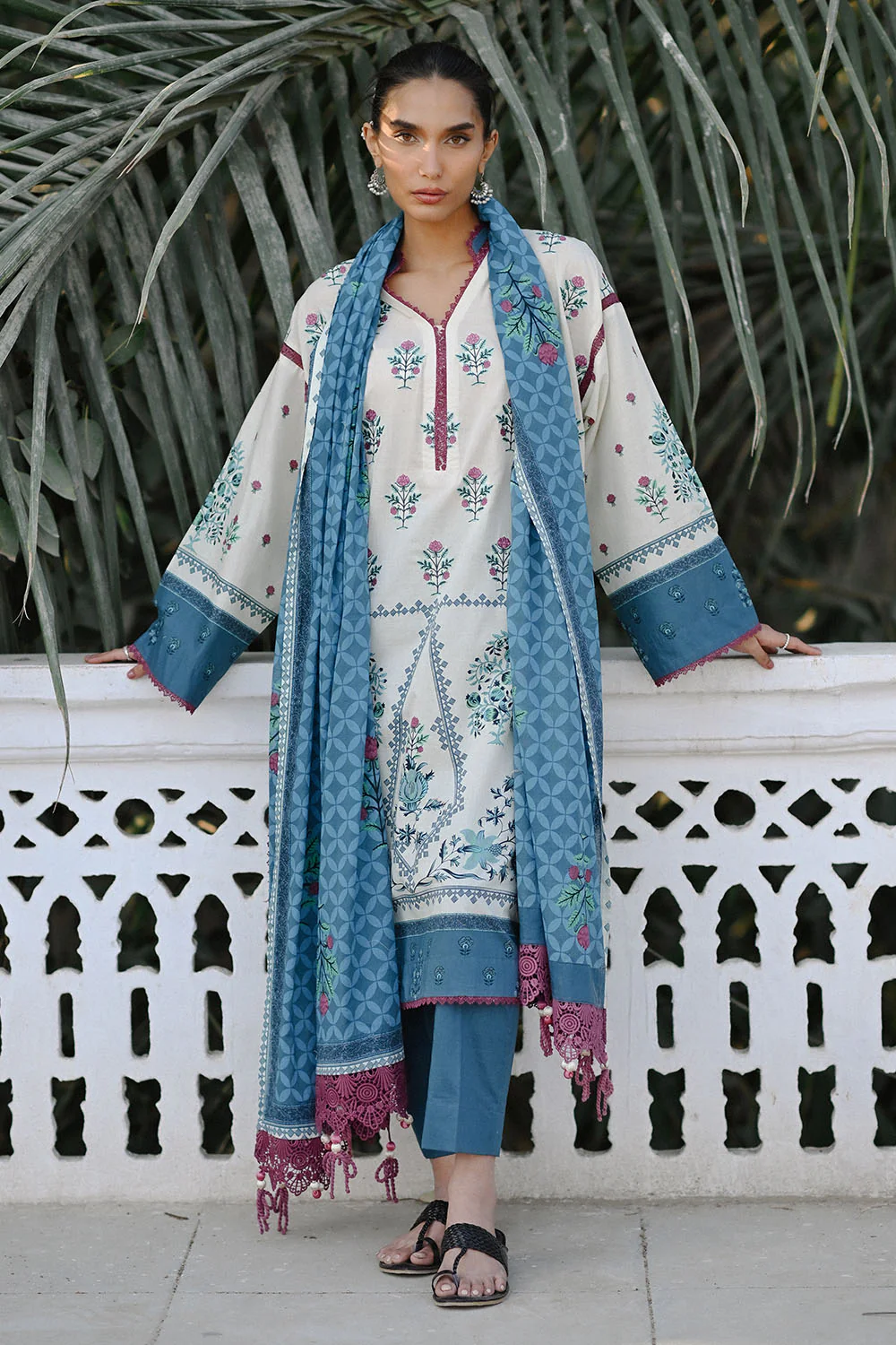 3 Piece Embroidered Printed Lawn Suit with Lawn Dupatta - Image 6