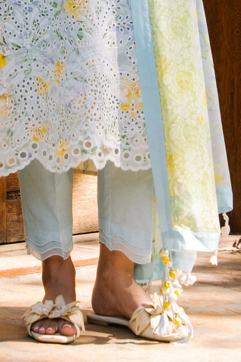 3 Piece Embroidered Printed Lawn Suit with Printed Chiffon Dupatta - Image 5