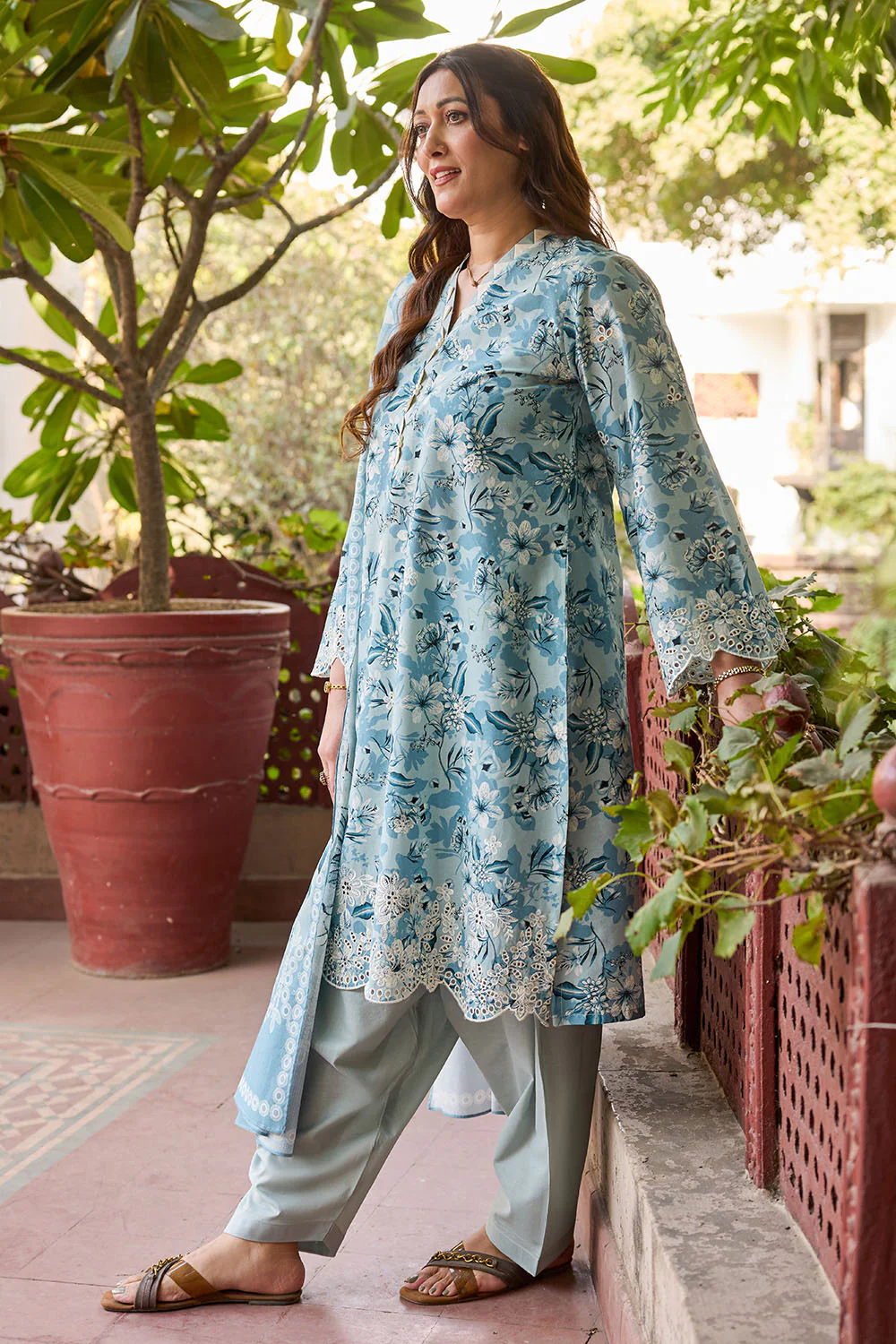 3 Piece Embroidered Printed Lawn Suit with Printed Denting Dupatta - Image 3