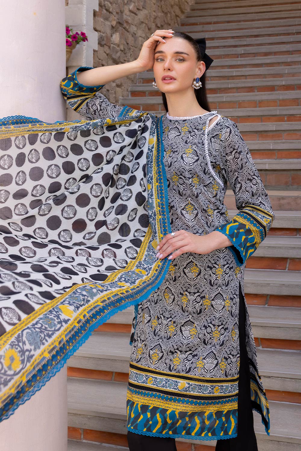 3 Piece Embroidered Printed Lawn suit with Printed Sleeves - Image 5