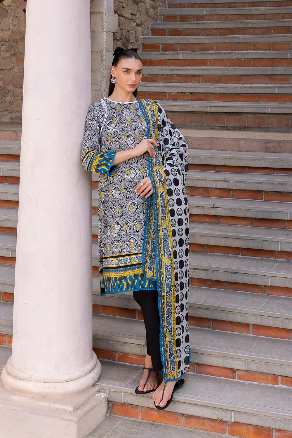3 Piece Embroidered Printed Lawn suit with Printed Sleeves - Image 6