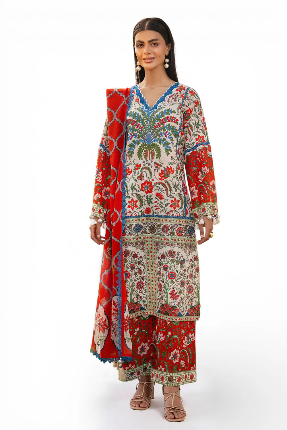 3 Piece Embroidered Printed Lawn Suit with Printed Trouser
