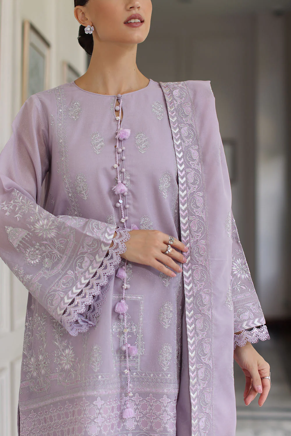 3 Piece Embroidered Raw Silk Suit - Image 2