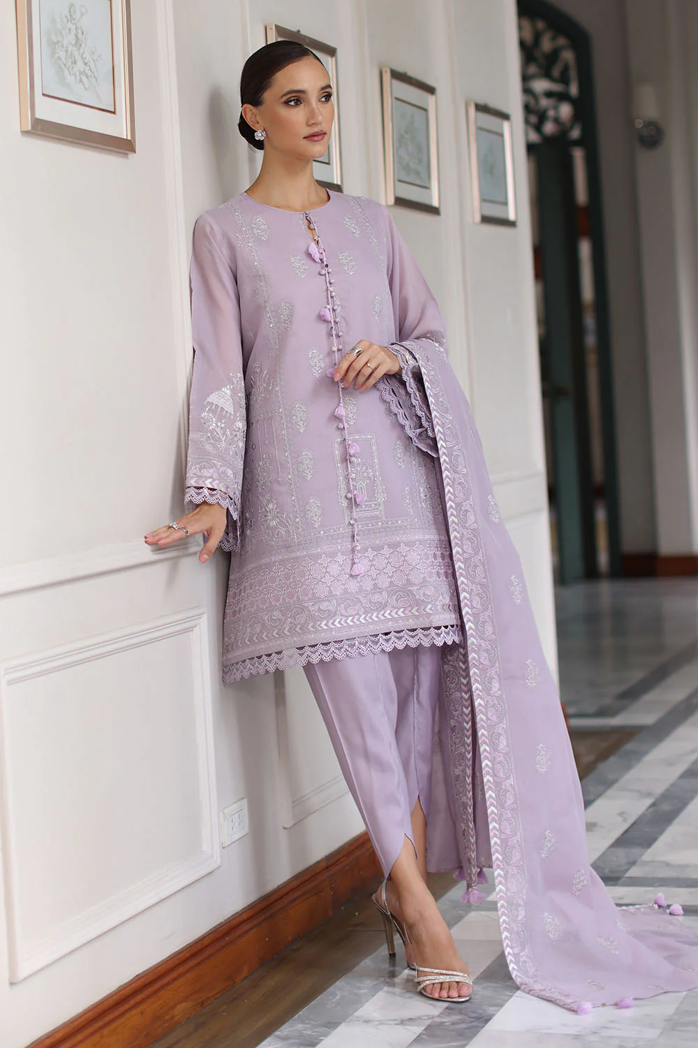 3 Piece Embroidered Raw Silk Suit - Image 6