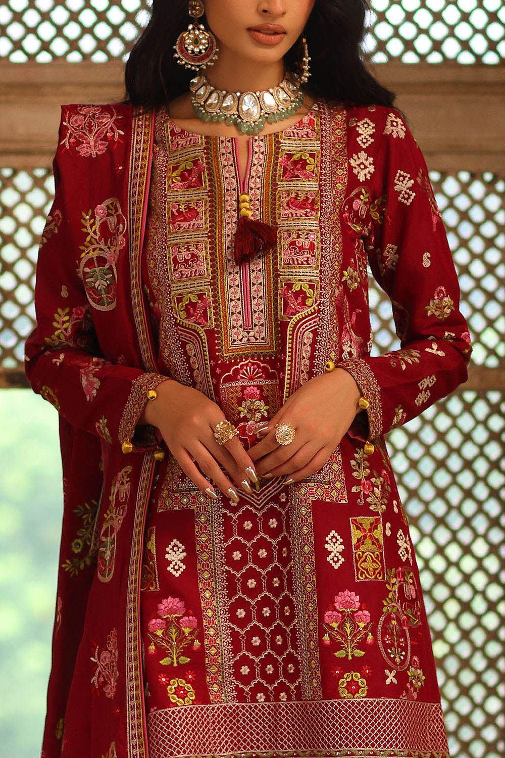 3 Piece Embroidered Raw Silk Suit with Dupatta - Image 2
