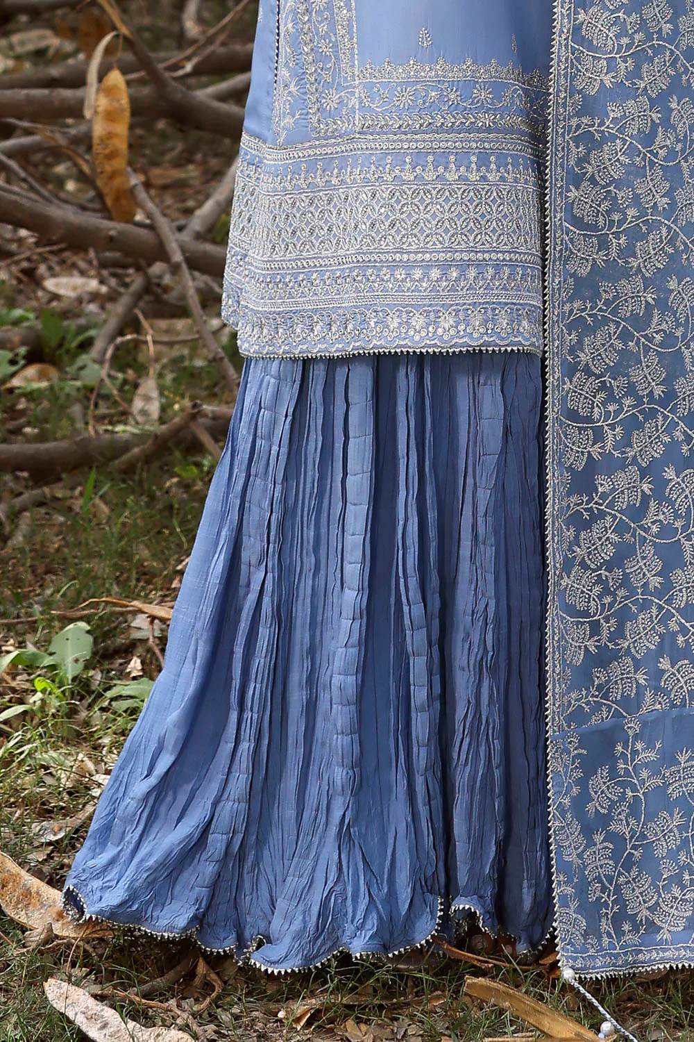 3 Piece Embroidered Raw Silk Suit with Embroidered Chiffon Dupatta - Image 5